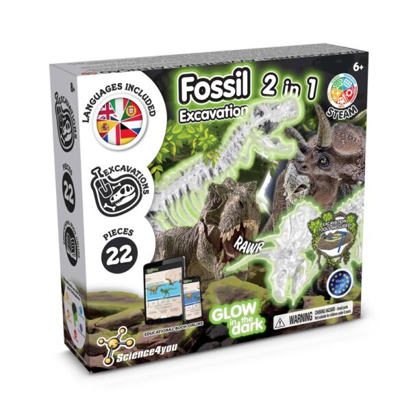 2 in 1 Fossil Excavation Kit II. Vzdelávacia hra pre deti dodáva sa s darčekovou taškou z kraftového papiera (90 g/m²) - Biela