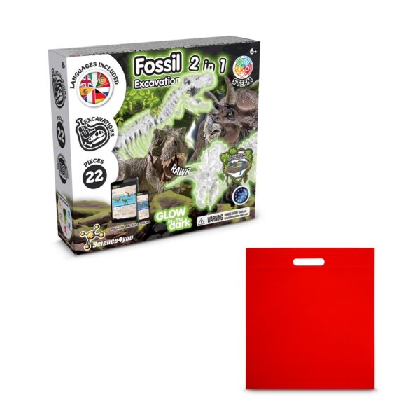 2 in 1 Fossil Excavation Kit IV. Vzdelávacia hra pre deti dodáva sa s darčekovým vreckom z netkanej textílie (80 g/m²) - Červená