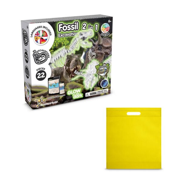 2 in 1 Fossil Excavation Kit IV. Vzdelávacia hra pre deti dodáva sa s darčekovým vreckom z netkanej textílie (80 g/m²) - Žltá