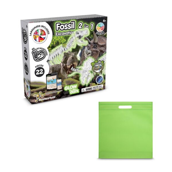 2 in 1 Fossil Excavation Kit IV. Vzdelávacia hra pre deti dodáva sa s darčekovým vreckom z netkanej textílie (80 g/m²) - Svetlozelená